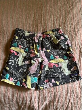 Patagonia Black Swim Shorts with Multicolor Abstract Shapes